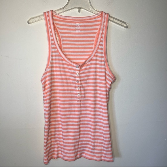 Aerie Real Soft No BS Henley Tank Top Coral and White Striped Size Large - Picture 4 of 8